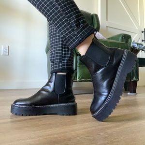 Black Platform Leather Ankle Boots